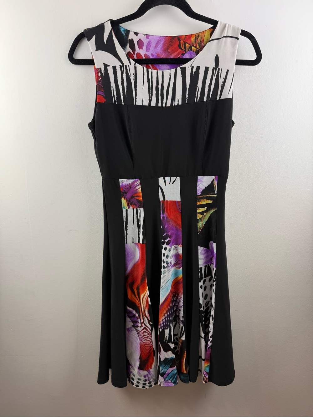 Sharon Max Vintage Mixed Print Art to Wear Dress Black Multi Patchwork Small